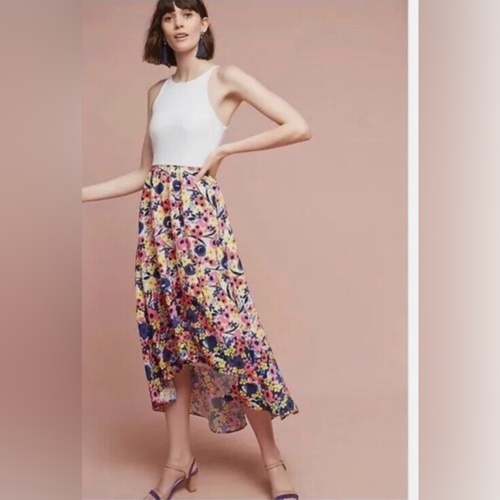 Anthropologie HUTCH Bethanie Floral Print Dress Maxi High Low Tank Sz Large